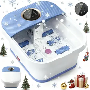 ALLJOY Collapsible Foot Spa Bath Massager with Heat Remote Control Temperature Control Bubbles Pumice Stone Timer Foot Spa Soak Tub Bule-white