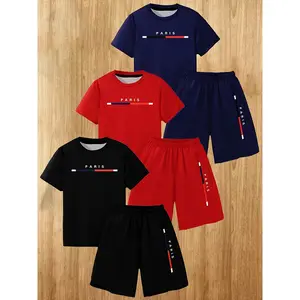 (New)6-Piece Boys'Set 3D Printed Casual Pullover Short Sleeve Shorts T-Shirt Shirt, Boys T-Shirt Shorts Set