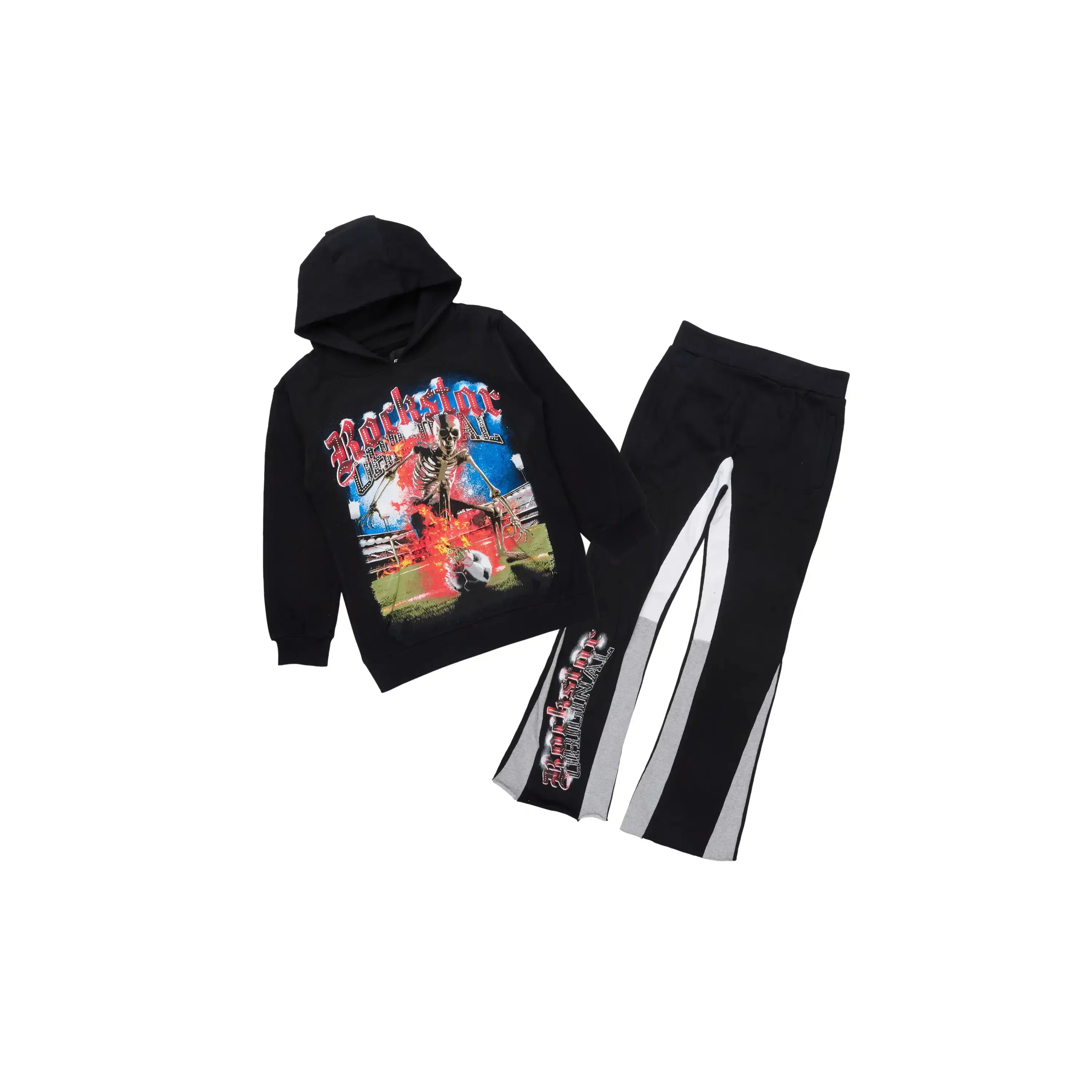 Boys Rodgers Black Hoodie Stacked Flare Track Set