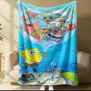 SpongeBob SquarePants Pattern Blanket, Suitable for Bed Sofa Car Room Decoration, Perfect Gift, Single-Sided Printed Blanket, All-Season Use