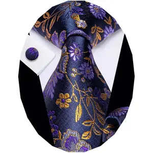 Paisley Tie Sets Floral Necktie Handkerchief Cufflinks Set Silk Woven Ties Business Wedding Party