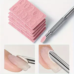 Cuticle Pusher Nail Art, DIY Nails, Manicure and Pedicure Mini File, Pre-Treatment Tool for Nail Shaping, Cuticle Removal, Polishing, Filing, Includes 5 Nail Buffer Pads