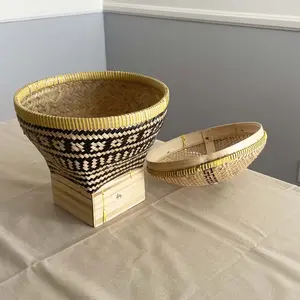Handwoven Bamboo Rice Basket, Handweaved Bamboo Bowl Fruit Organiser