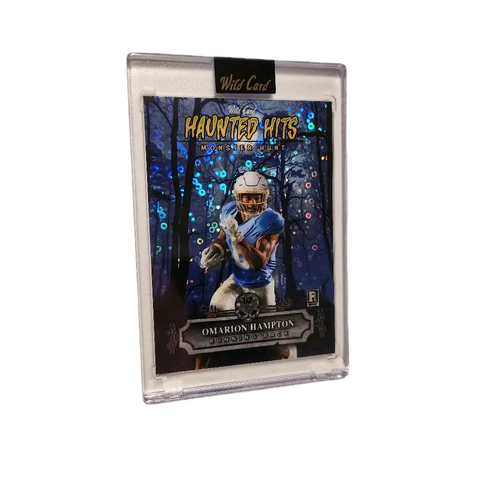 2025 Wild Card Haunted Hits Monster Hunt Omarion Hampton Los Angeles Chargers Rookie Refractor Card Serial Numbered 1/2
