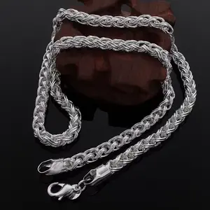 925 Sterling Silver Plated 6 MM Diamond-Cut Rope Chain Necklace for Men women ,  Durable Twist Rope Necklace Jewelry Luxury Braided Rope Chain Necklace Temperament Wedding Engagement Jewelry