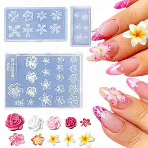 3pcs Silicone Nail Molds, Small Flower Moulds for 3D Gel Nail Art, Carving Templates for Spring Summer Floral Manicure Tools