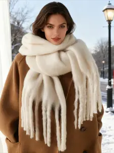 Winter warm solid color scarf solid color versatile winter warm extended fringed scarf couple scarf