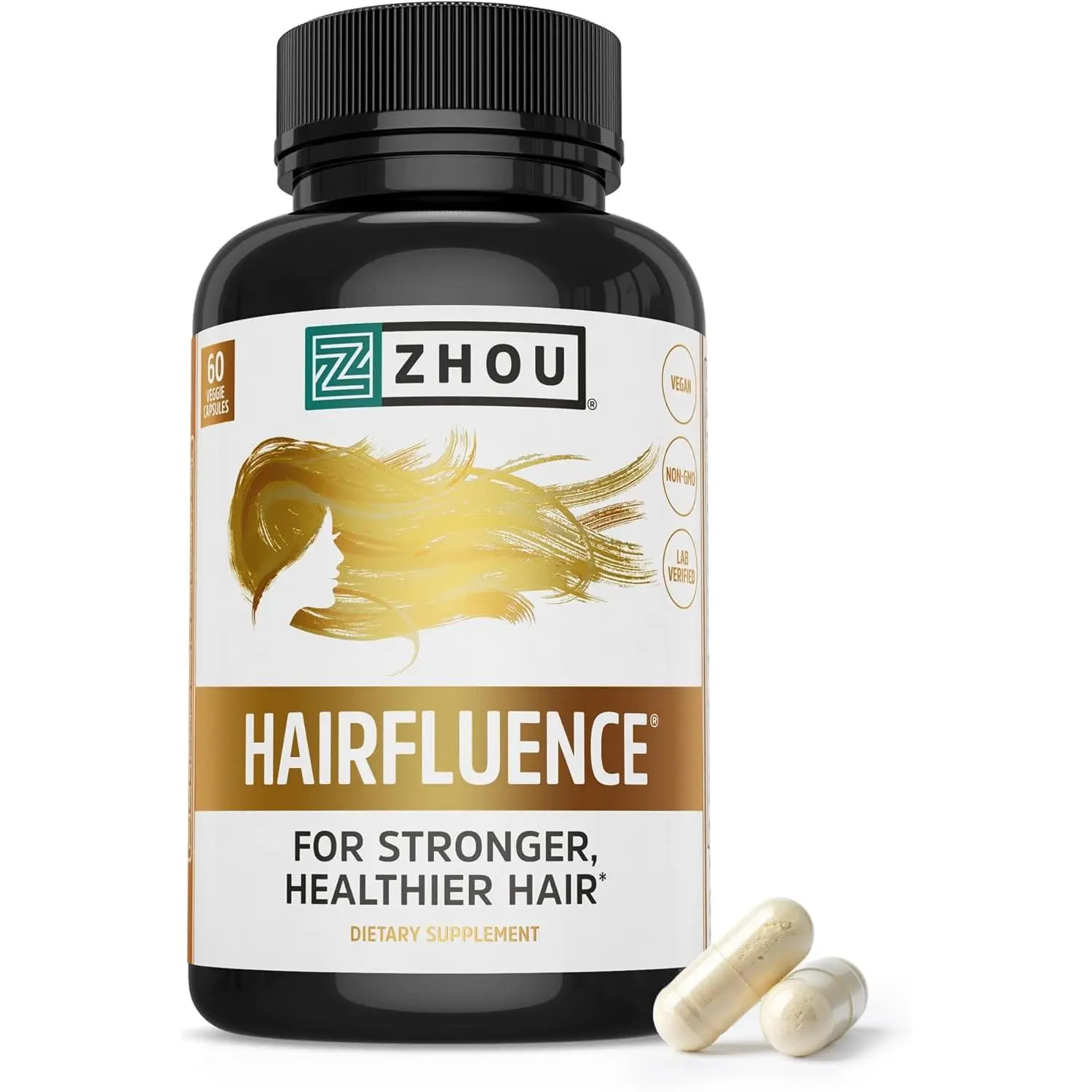Zhou Hairfluence - Vegan Biotin Supplement for Hair Growth for Men & Women - 60 Veggie Capsules