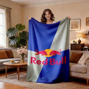 Bull Colorblock Logo Lightweight Flannel Blanket, Soft Breathable for Spring Summer, Bedroom Holiday Decor, Bed Sofa Office Camping Travel, Multifunctional Blanket