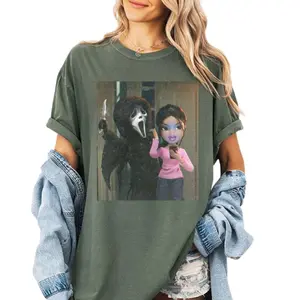 Babe Doll Meets Ghostface Graphic Shirt, Funny Horror Meme Shirt, Crew Neck Shirt, Trending Shirt, Gift for Men, Gift For Women