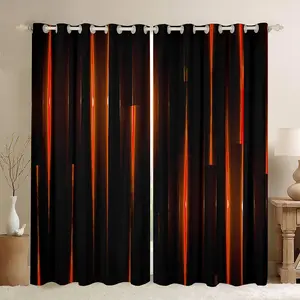 Orange Black Striped Blackout Curtain, Geometric Abstract Ombre Curtain Boys Girls Modern Decor Darkening Curtain,Window Treatments