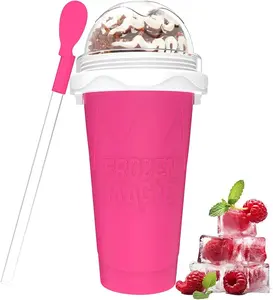 Frozen Magic Slushy Maker Cup Reusable DIY Magic Slushie Makers Squeeze Cups Portable Smoothie Squeeze Cups for Juices Milk and Ice Cream Make Double Layer Squeezes Slushie Maker Cup Birthday Gifts for Family