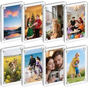 8 Pack Acrylic Magnetic Picture Frame for Fridge, 2.36x3.54 Inch Polaroid Frame for Refrigerator, Clear Instax Photo Frames, Mini Picture Magnet Frames for Home, School, Office