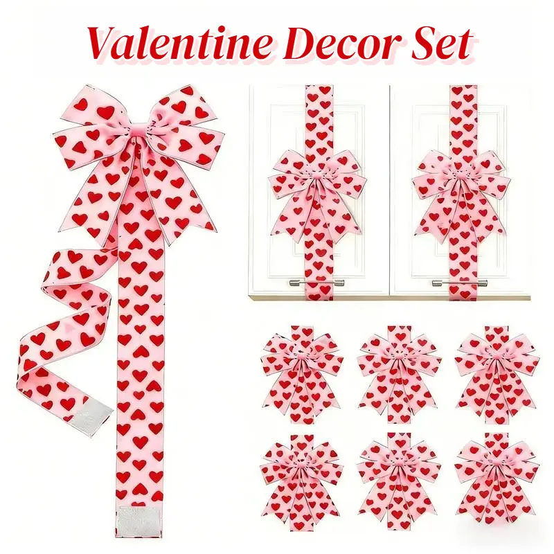 4 Pcs Red Hearts Valentines Cabinet Bows, Valentines Cabinet Ribbon Bows for Window & Kitchen Decorations, Valentine's Day Party Supplies, Ideal for Christmas, Anniversaries, Birthday Parties, Proposals and Weddings Ornaments