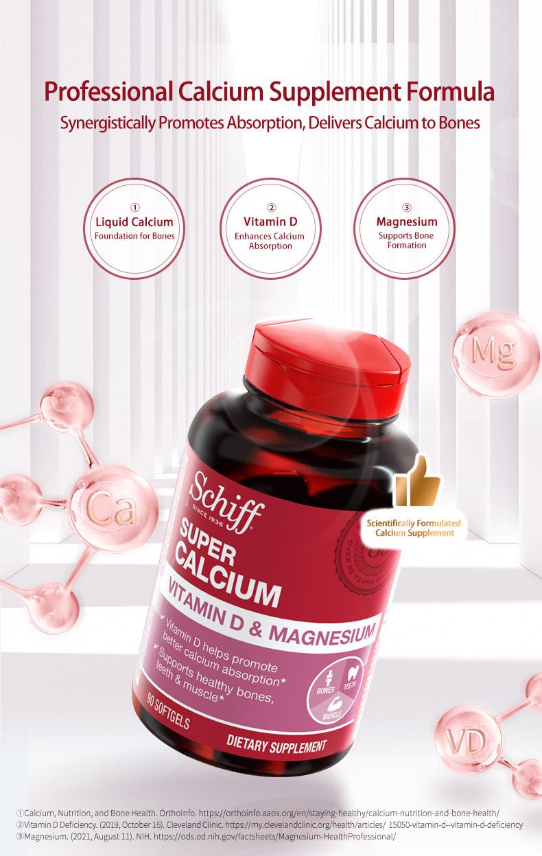 Schiff Super Calcium 800mg Plus Magnesium with Vitamin D3, 90 softgels - Calcium Supplement Healthcare Dietary Fitness Edible Healthy Teeth Healthy Bones