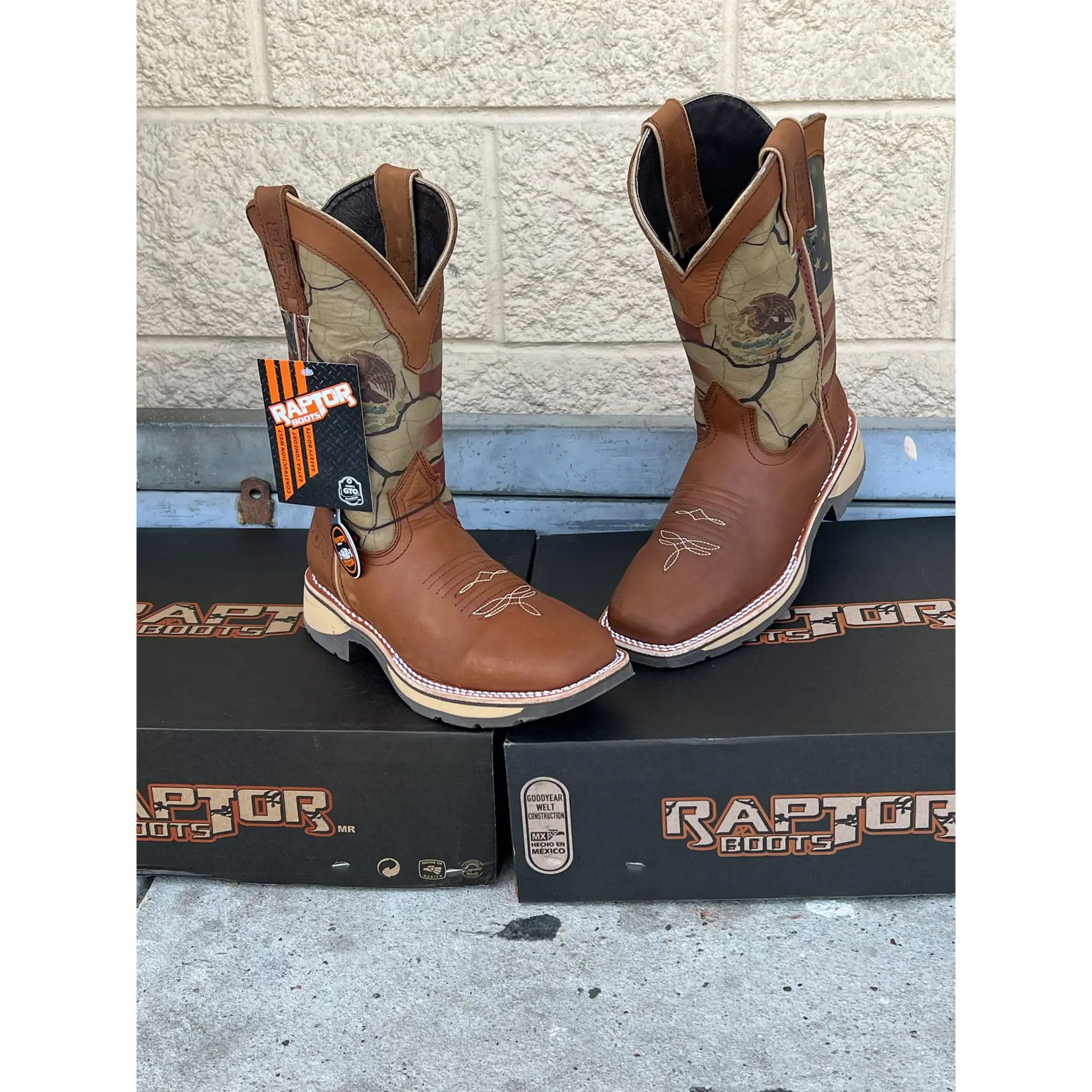 Men Raptor Work Boots 2 Banderas Print No Steel Toe