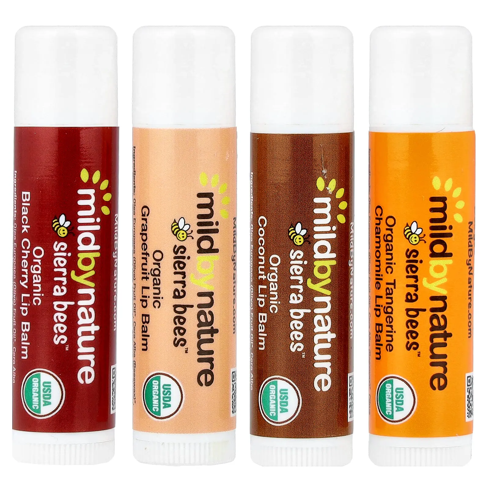 Mild By Nature Sierra Bees™, Organic Lip Balms, Variety Pack, 4 Pack, 0.15 oz (4.25 g) Each