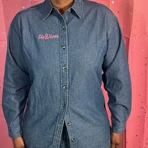 Sis-Vivor Denim Logo Shirt. Button up with Logo