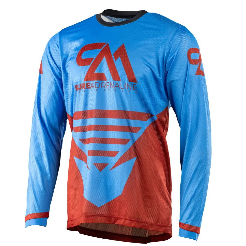 Men's Slim-Fitting Thrill 2.0 Series MX Jersey - Light Blue/Dark Red, 100% Polyester, Quick Dry
