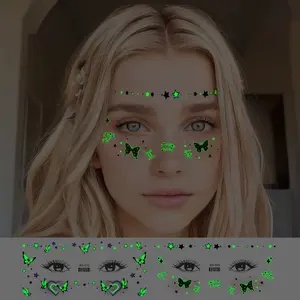 2Sheets Glow-In-The-Dark Waterproof Temporary Tattoo Stickers For Women,Heart, Butterfly,Star,And Constellation Designs.Perfect For Face, Arms, Neck, Shoulders, Waist, And Legs.Body Art Fake Tattoos,Body Decoration For Festivals And Parties.