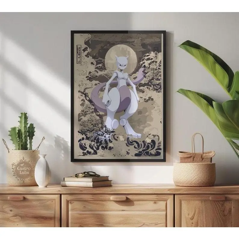Mewtwo Poster: Japanese Style Pokemon Inspired Anime Artwork - Printable Wall Art for Bedroom Decor, Pokemon Mewtwo