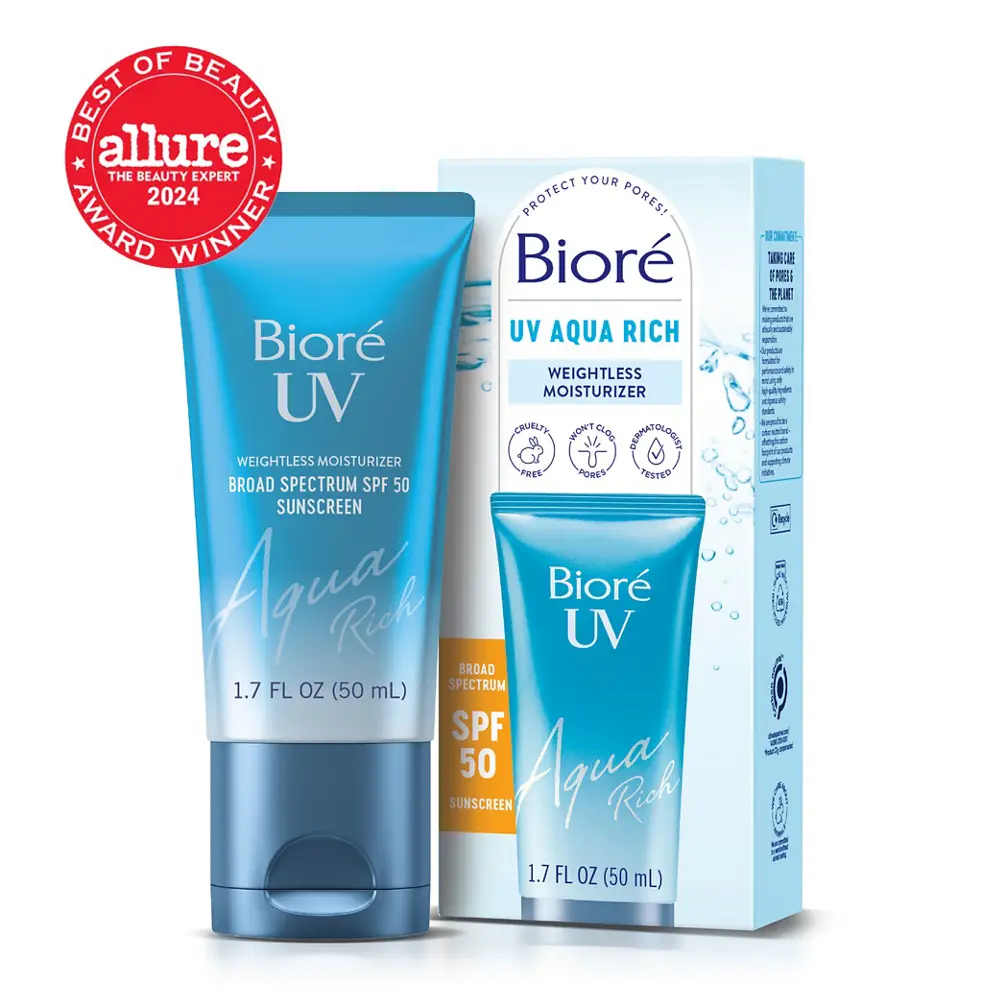 Bioré Skincare UV Aqua Rich Facial Moisturizer + SPF 50 Sunscreen + Primer, Hyaluronic Acid, Lightweight & Moisturizing Cream, No White Cast, 1 Pack