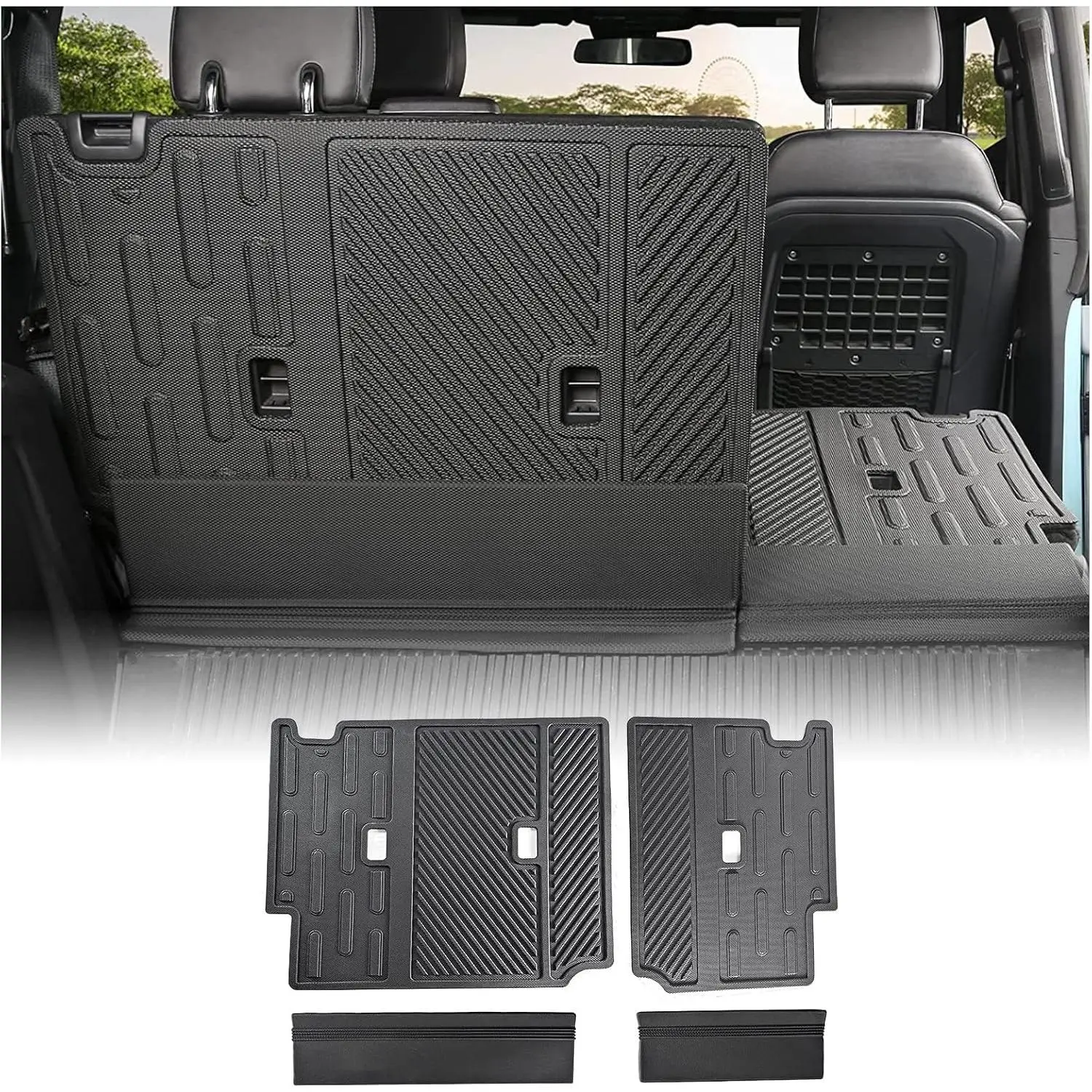 Thermoplastic Elastomer Rear Seat Back Cover & Backrest Mat for Ford Bronco 4-Door (2021-2026, Excl. 2-Door/Bronco Sport) - 4-Piece Set with Folding Lip, Dog Seat Liner, Dirt/Scuff Protection, Easy Cleaning for Sports Enthusiasts, Scuffs, Split, Child Lat