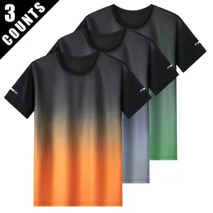 Men's Gradient Color Short-Sleeved Round-Neck T-Shirt Breathable Quick-Drying Fitness Running T-Shirt in Black Red Gray Blue Green Casual Sportswear Large Size