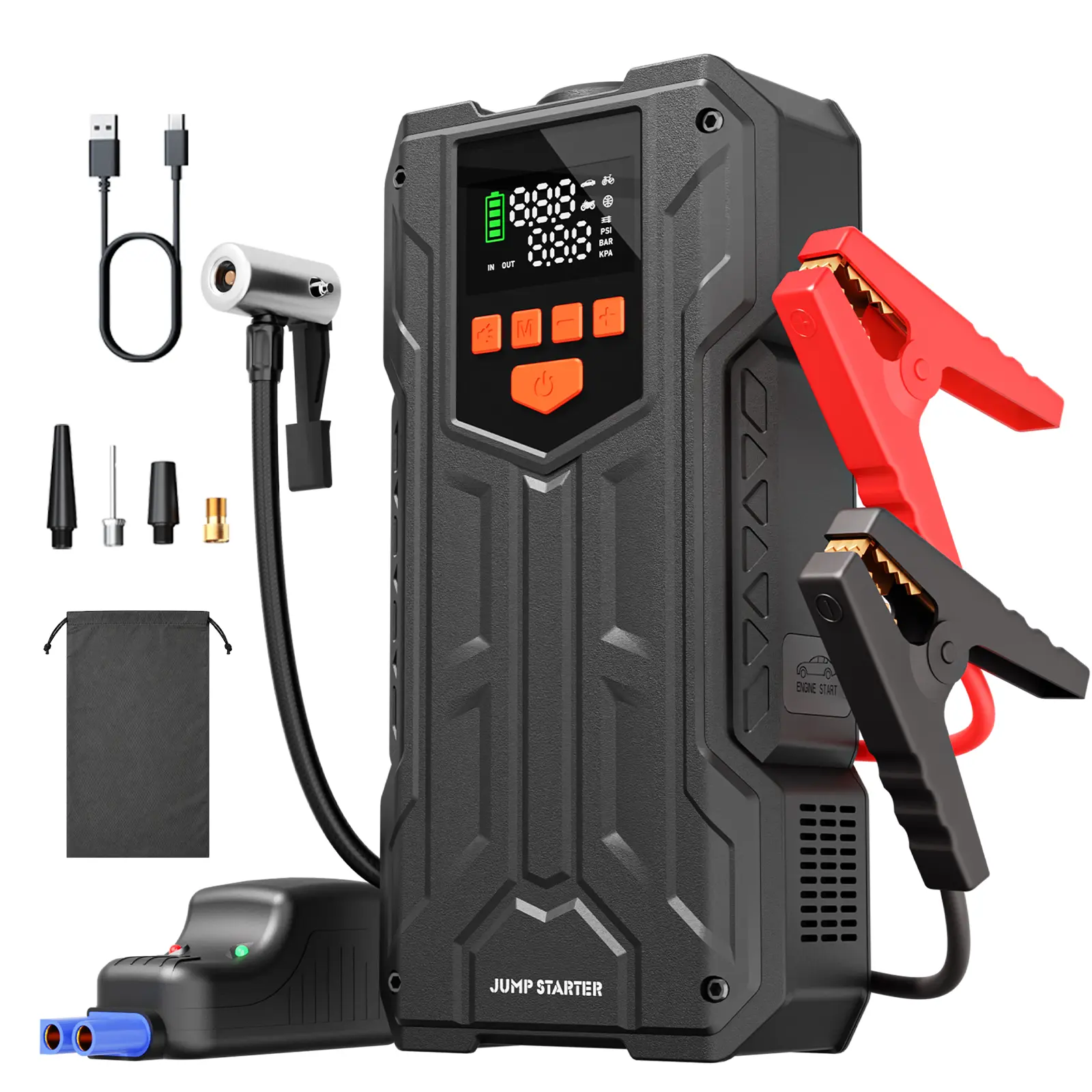 Portable 16800mAh Jump Starter with Tire Inflator, 12V Car Battery Jumper Pack for All 12V Vehicles, 10.0L Gas/9.0L Diesel, Emergency Start & Air Compressor Aid Automotive Car Essentials