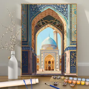 16x20in Unframed Islamic Architecture: Arches and Mosques Acrylic Paint by Numbers, Diy Decorative Painting, Hand-colored Arch Texture Perfect for Light Luxury Cultural Style Decor Acrylic Painting