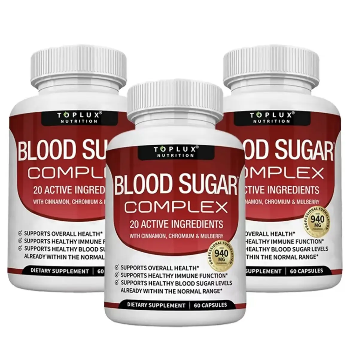 Natural supplement with cinnamon, bitter melon, chromium, mulberry, alpha lipoic acid. Non-GMO. 60 capsules.
