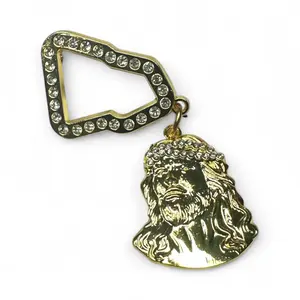 Jesus Face Pin with Gold Metal Coating and Rhinestone Accents for Stylish Religious Accessories