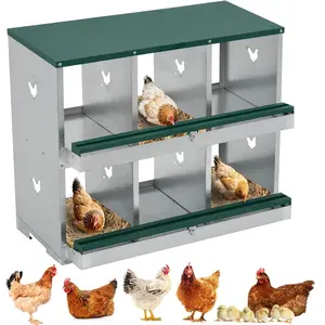 Chicken Nesting Boxes, Two-Tier Metal Chicken Egg Laying Box with 6 Compartments Large Vented Holes Chicken Coop for Egg Collection,Green