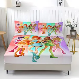 3-Piece Winx Club Pattern Fitted Sheet Set, Soft And Durable Bedding Set, Includes 1 Flat Sheet And 2 Pillowcases, Everyday Holiday Birthday Gift Bedroom Decor For Kids And Adults