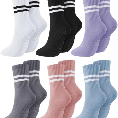 Female Multicolor Athletic Socks - Non-Slip Silicone Grips, All Seasons Sports Socks for Yoga/Pilates, Ballet Barre Workouts