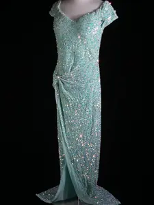 V Neck Sequin Dress in Aqua Mint Blue Color with Mermaid Split for Lady Dress Evening Dress  #Shein#Last piece#ED260310AQU‌FLCSLSEQL