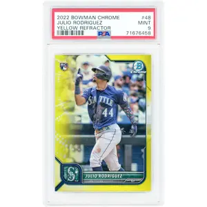 Julio Rodriguez Seattle Mariners 2022 Bowman Chrome Yellow Refractor #48 #8/75 PSA Authenticated 9 Rookie Card - Fanatics Authentic Certified