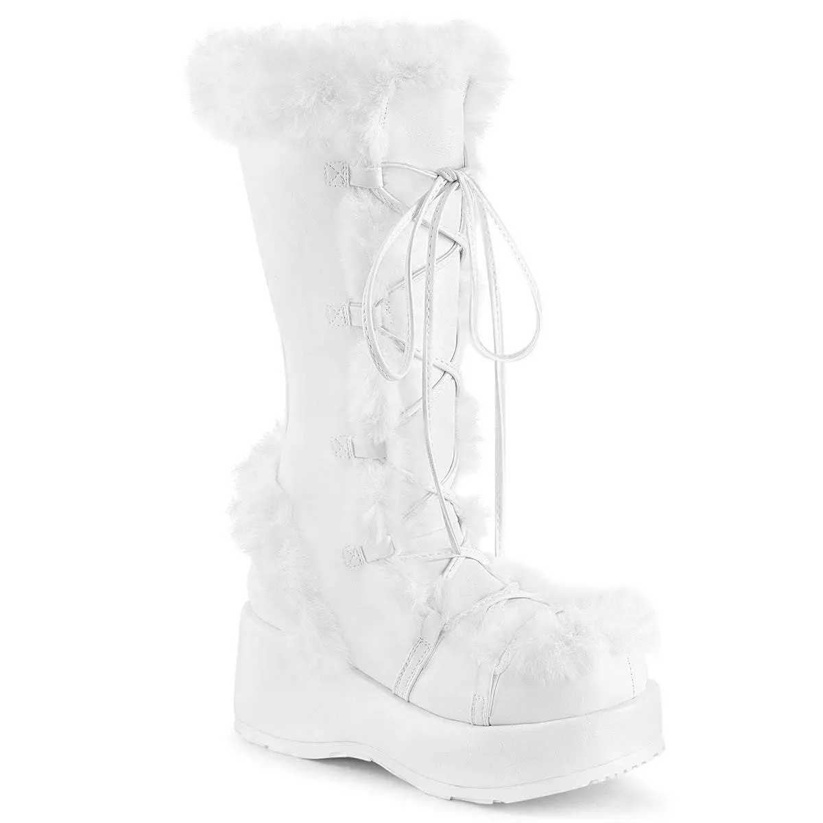 Demonia Cubby-311 White Vegan Leather Knee-high Boots Demonia Cubby-311 White Vegan Leather Knee-high Boots
