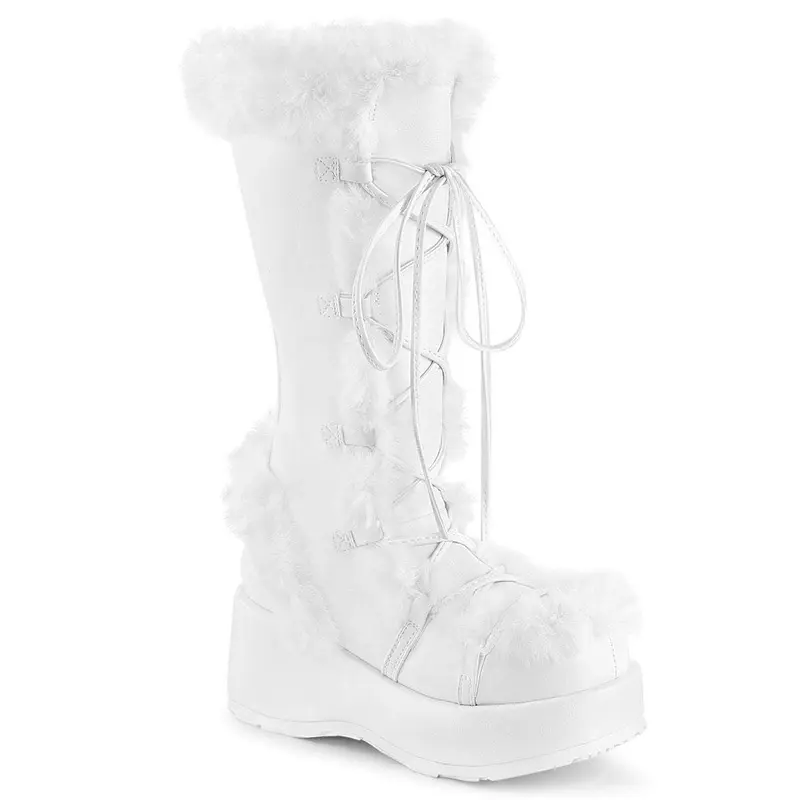 Demonia Cubby-311 White Vegan Leather Knee-high Boots