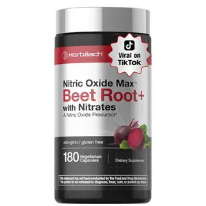 HOT! Horbäach Nitric Oxide Beet Root Capsules | 180 Count | with Nitrates and Precursor | for Men and Women | Vegetarian, Non-GMO, Gluten Free Supplement