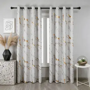 Gold And Sliver Foil Print High Precision Curtains - Geometric Marble Pattern Curtains for Living Room Bedroom - Light Filtering Window Treatment Drapes, Thermal Insulated Grommet Top Panels, Beige Ivory Black, 2 Panels, Multiple Sizes