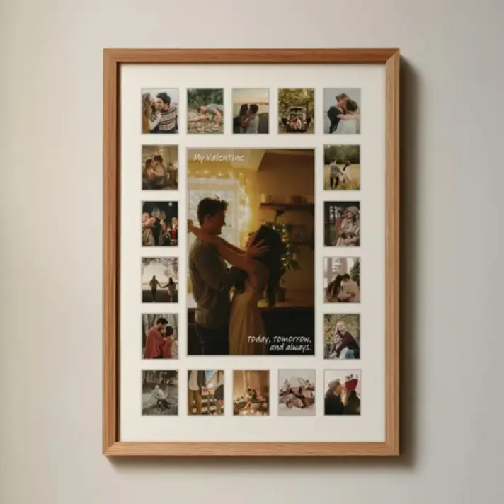 Custom Photo Collage Frame Valentines Poster | Anniversary Gift for Boyfriend and Girlfriend, Family | 10 Photos