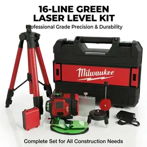 Milwaukee M12 Cordless 16 Line Laser Level Kit 2026 With One Battery One Charger Cross Line Self Leveling Measurement   Adjustable Base for Construction Installation Tile Laying Wall Framing Layout Alignment mallet hook repair torque compact tools control