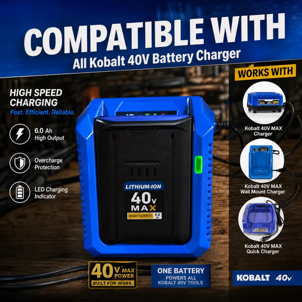 6.0Ah 40V Replacement Battery for Kobalt 40V Cordless Power Tools (3x runtime)