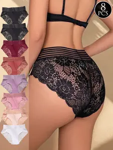 DORSU 6pcs\7pcs\8pcs\10pcs Women's High Waist Sexy Lace Panties Briefs Soft Women's Lace Lingerie