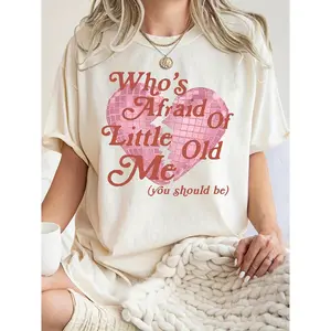 "Who's Afraid Of Little Old Me" Disco Heart Oversized Cotton T-Shirt, Sassy Lyric Inspired Graphic Tee, Comfort Casual Outfit, Perfect Swiftie & Sarcastic Lover Gift, Ideal Everyday Outfit