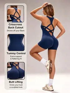 Crisscross Back Yoga Jumpsuit Tummy Control Butt Lifting Seamless Gym Bodysuit Workout Romper for Women Fitness & Daily Wear