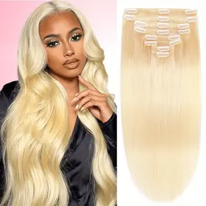 New 2025 Arrivals 8pcs Blonde Double Weft Clip-In Hair Extensions - 120g, 16-28 Inch, Real Human Hair, Silky Straight, Perfect for Long Hair, Hair Filling | Straight Hair Extensions | Silky Texture