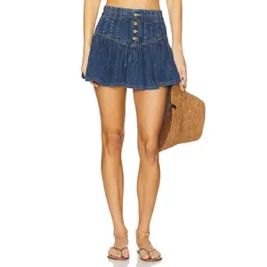 Free People x We The Free Roselle Denim Mini Skirt in High Tide
