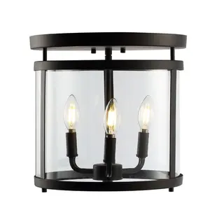 JONATHAN Y Ciel Metal/Glass Rustic Vintage LED Flush Mount; for Living Room, Bedroom, Kitchen, Office